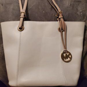 Michael Kors Leather Jet Set Tote in White